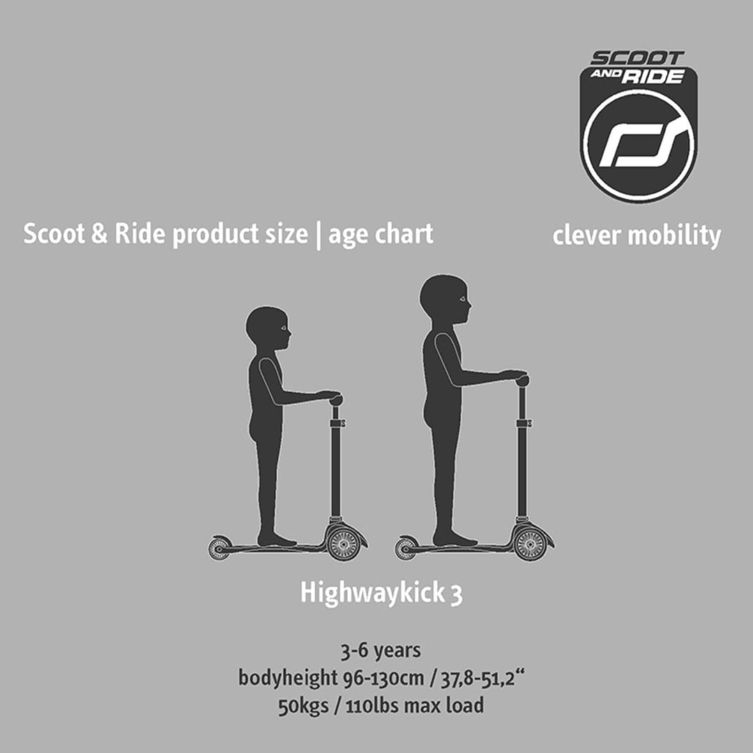 Scoot & Ride Highwaykick 3 LED Scooter Roller Kunststoff/Metall Lemon, Masse: ca. 55cm x 15cm x 24cm