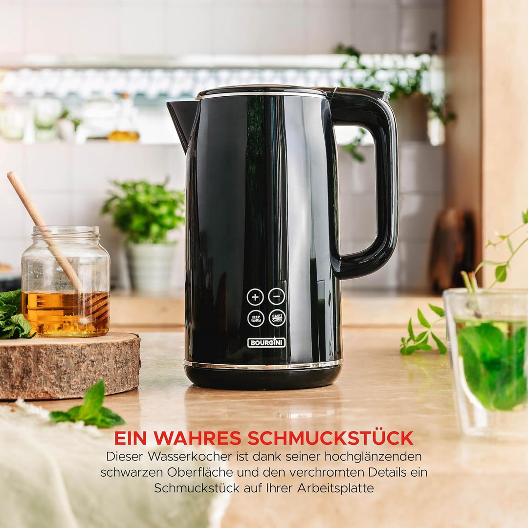 Bourgini Cool Touch - Digitaler wasserkocher Schwarz - wasserkocher mit temperatureinstellung - 1,7
