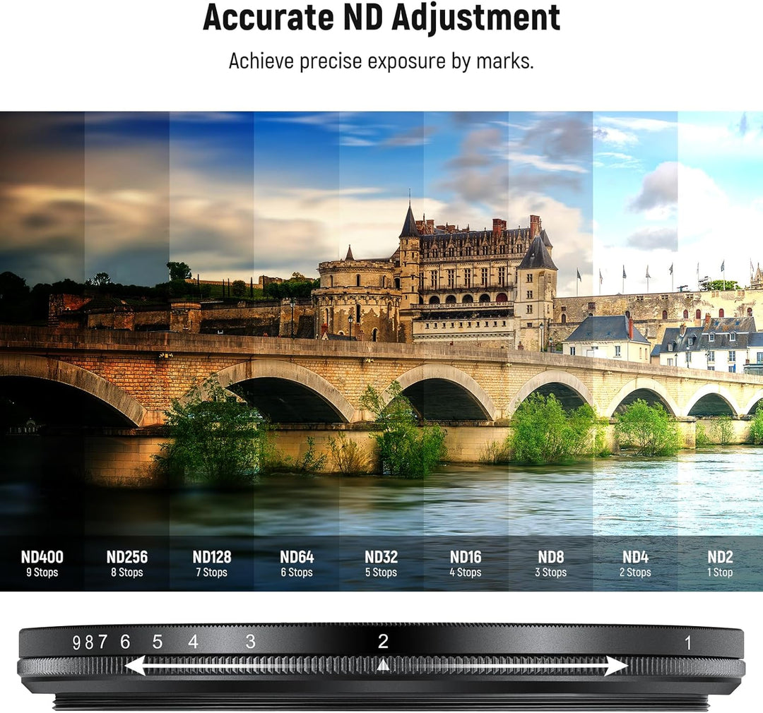 NEEWER BASICS 67mm variabler ND Filter, ND2-400 1-9 Stops Lichtreduzierung, drehbarer variabler Grau