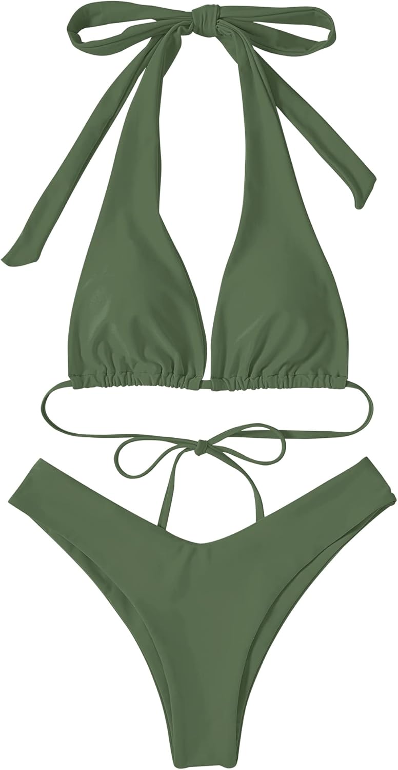 RXRXCOCO Sexy Brazilian Bikini Damen Set Triangel String Oberteil Bikini Set Tanga Bademode S Armeeg