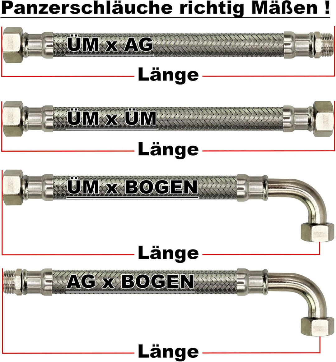 Flexschlauch DN25-1" Edelstahl Panzerschlauch Sanitär Hauswasserwerk - Made in Italy (1" AG x 1" AG,