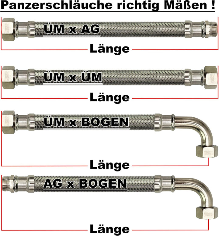 Flexschlauch DN25-1" Edelstahl Panzerschlauch Sanitär Hauswasserwerk - Made in Italy (1" AG x 1" AG,