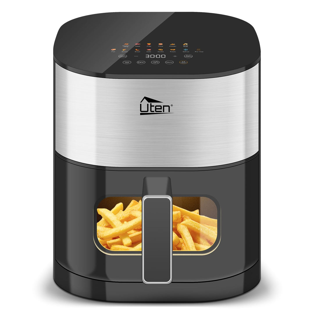 Uten Dual Blaze Heissluftfritteuse 5,5 L mit Sichtfenster, Airfryer 14 Programme, Verzögerter Start,