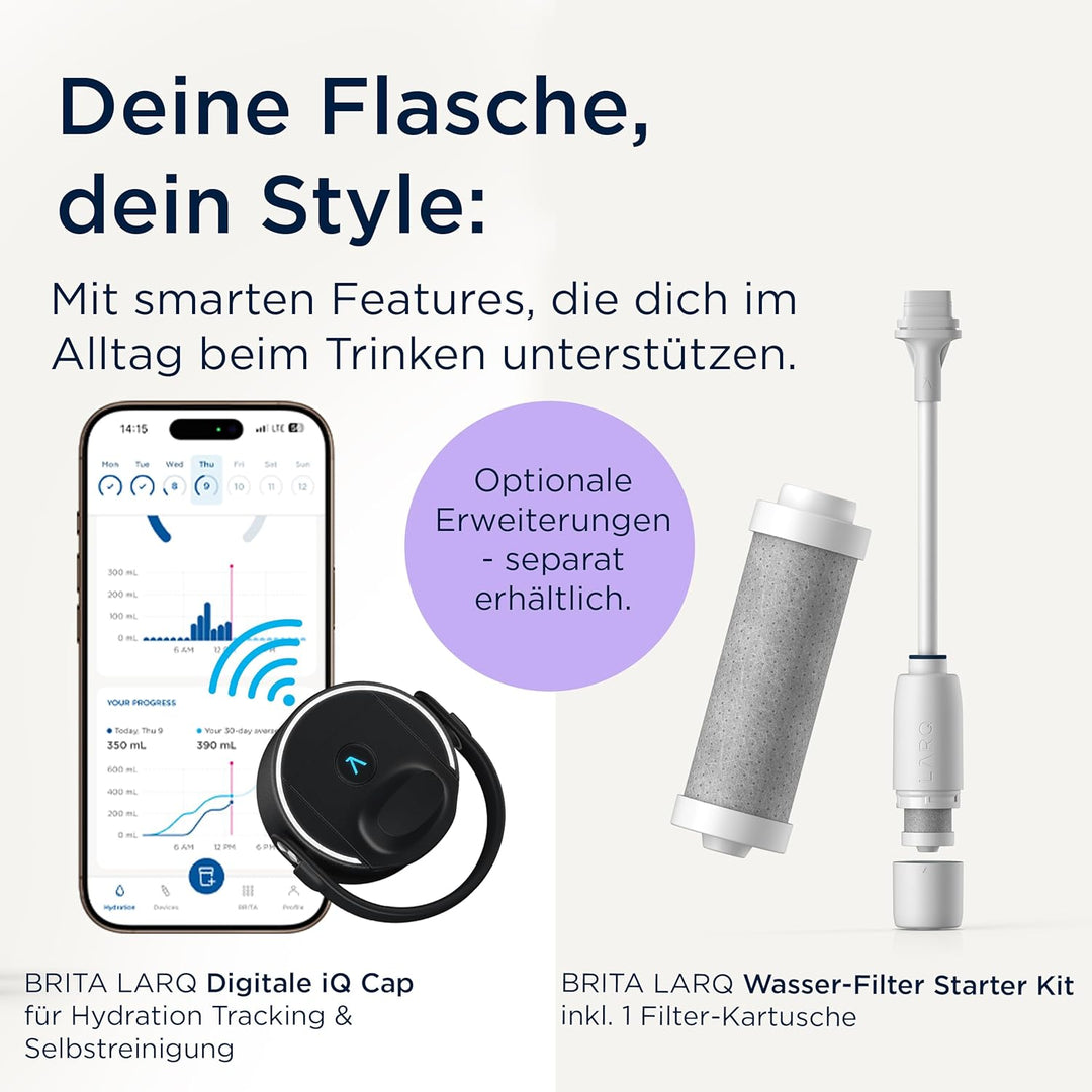 BRITA LARQ Essential Trinkflasche mit Strohhalm (680ml) blau - Edelstahl Wasser-Flasche, doppelwandi