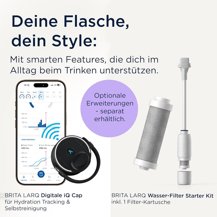BRITA LARQ Essential Trinkflasche mit Strohhalm (680ml) blau - Edelstahl Wasser-Flasche, doppelwandi
