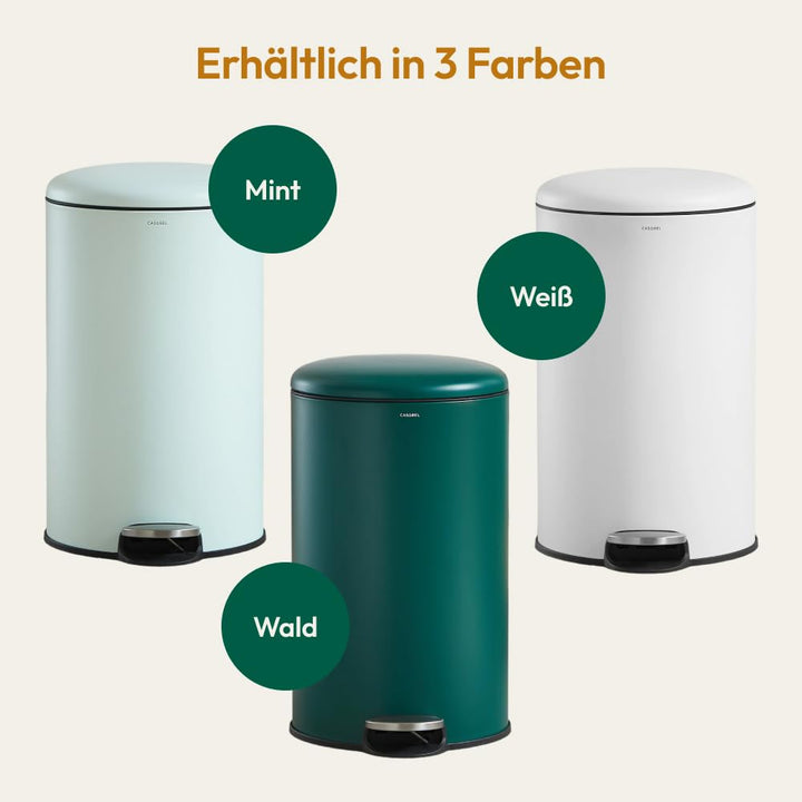 CASABEL Mülleimer Küche 30L, 100% Edelstahl, Resistent gegen Fingerabdrücke, Runder Treteimer mit Fu
