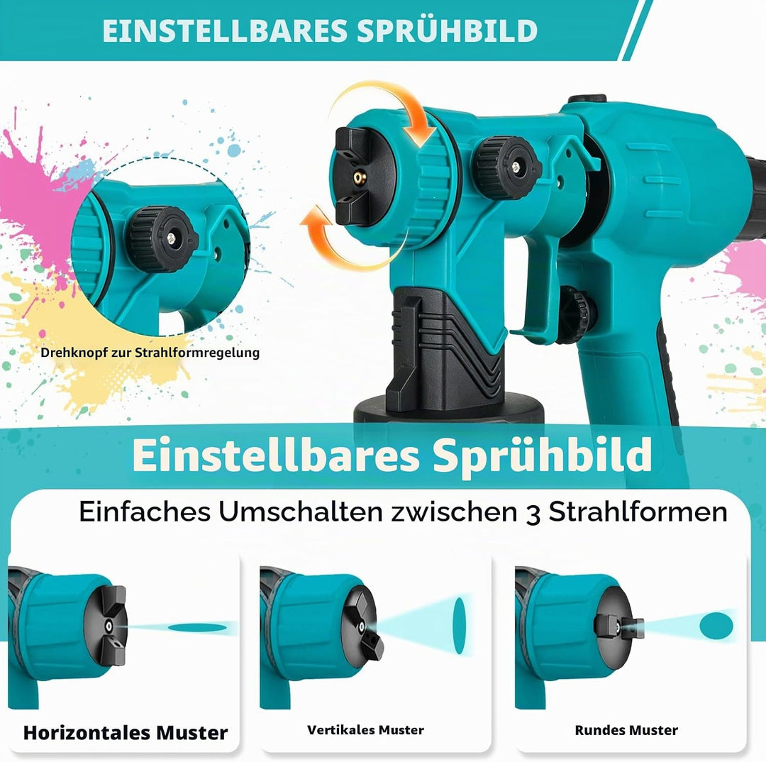 Elektrische Split Farbsprühsystem AC,1200ml Behälter, 4X Kupferdüsen (1,0/1,5/1,8/2,5 mm),3m EU-Stec