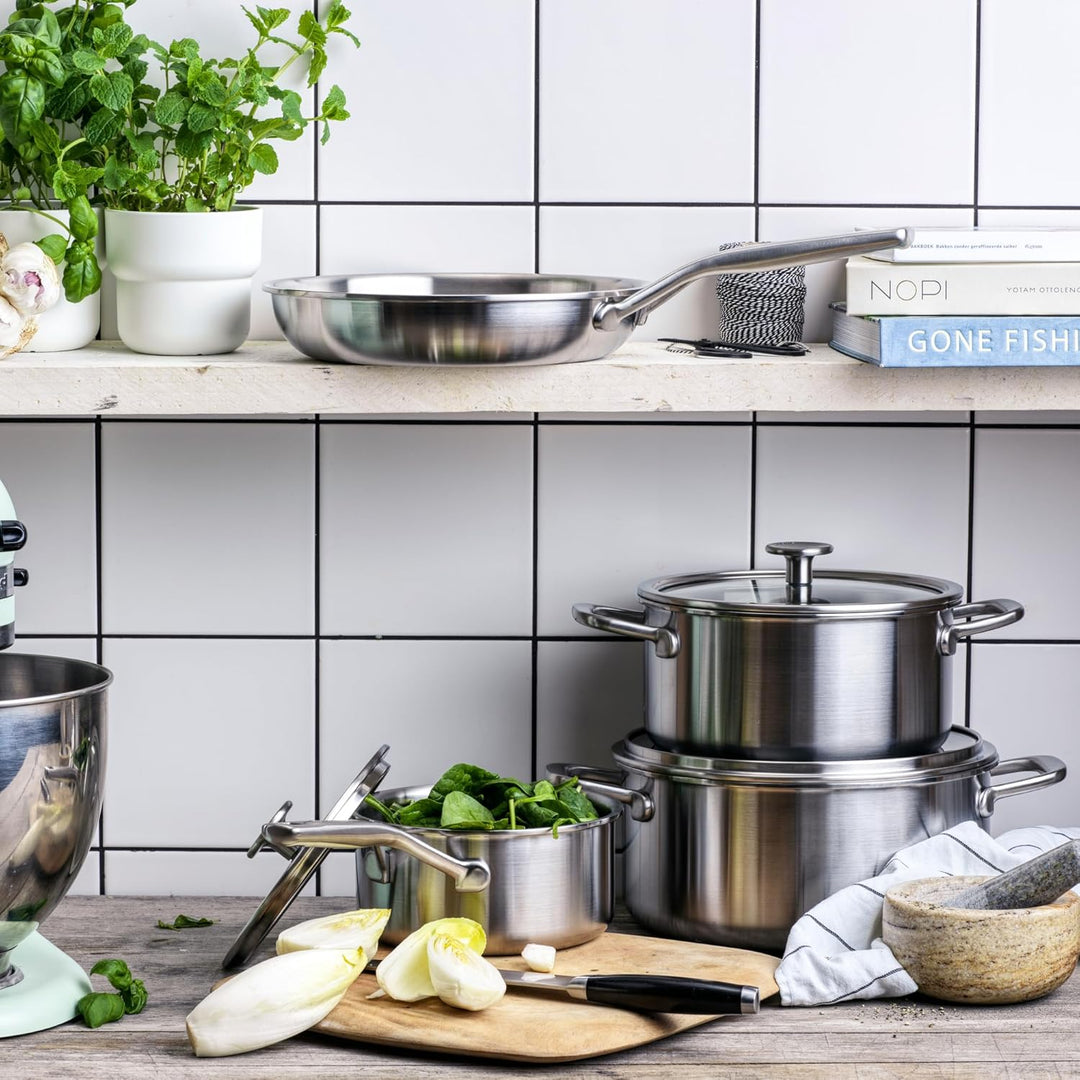 KitchenAid MultiPly 3PLY PFAS-freier Edelstahl-Kochtopf mit Glasdeckel, 18 cm/2,13 L, Dreifach, Mult
