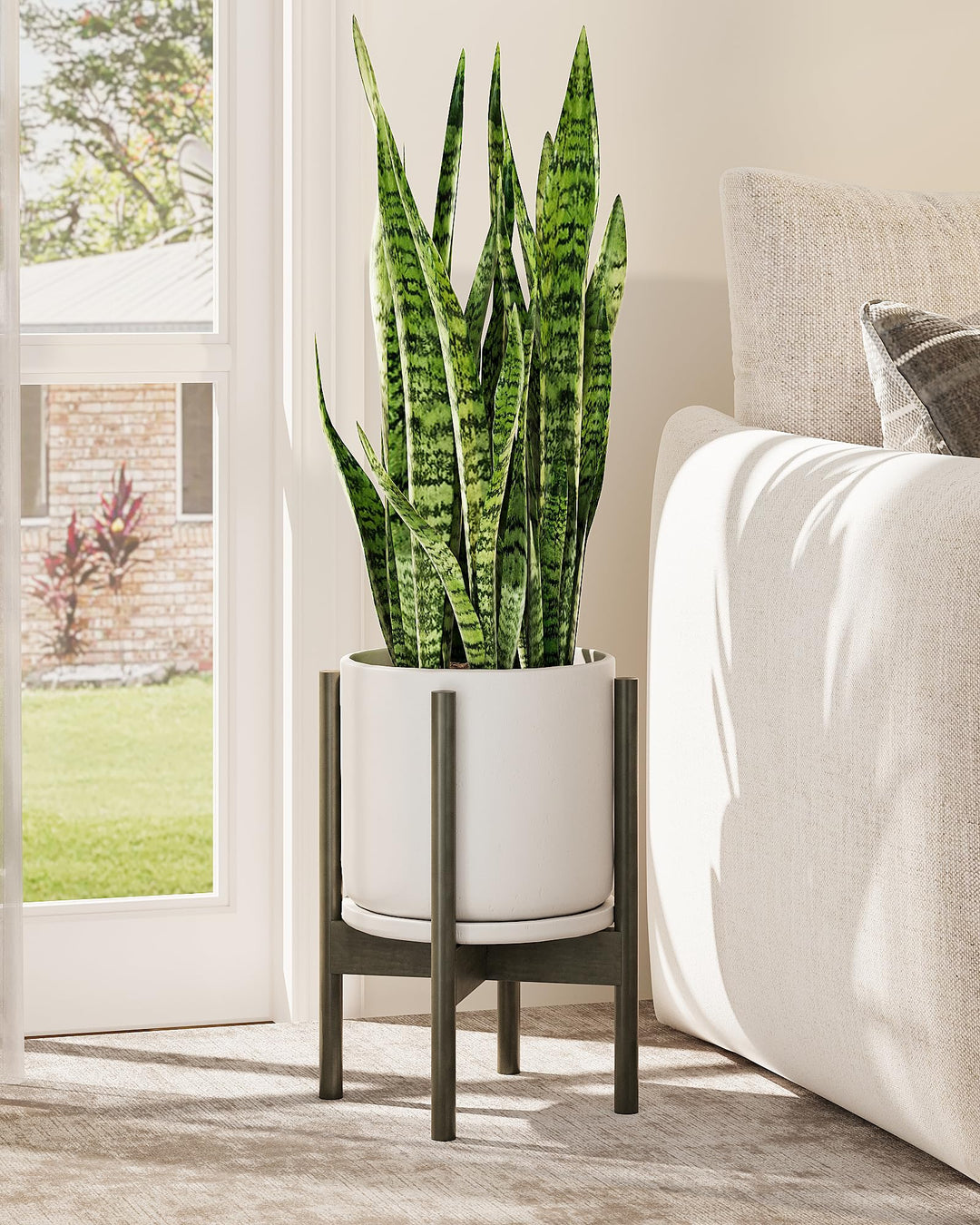Bamworld Bambus Blumenhalter, Verstellbarer Topfständer Teebraun, Wetterfester Blumenhocker für Haus