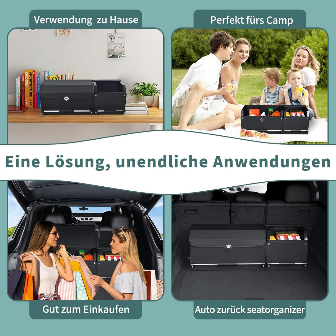 Auto Kofferraum Organizer mit Deckel – 2-in-1 Modulares XXL-Aufbewahrungsbox, Multifunktionaler Koff