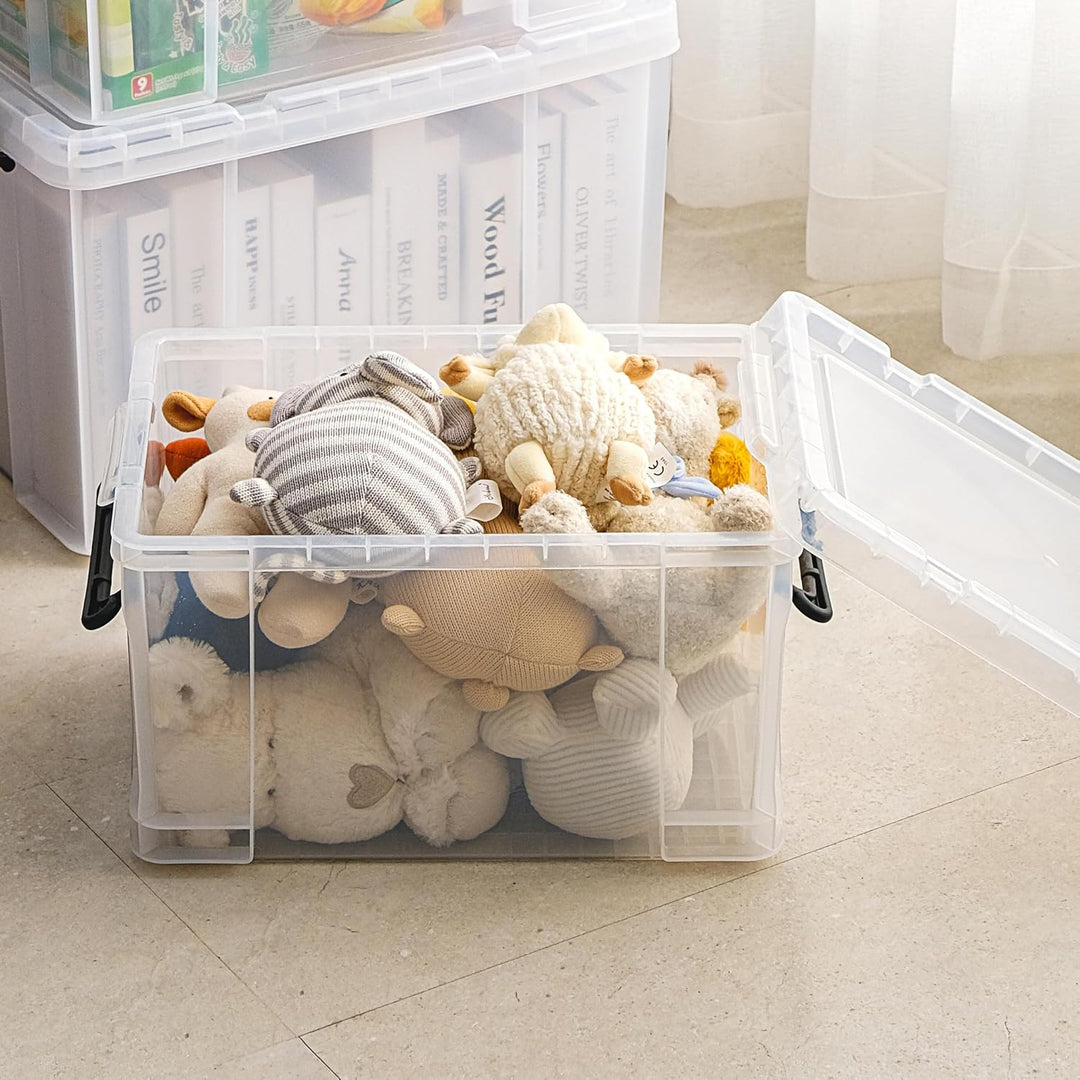 Cetomo,25L,3er-Pack, Aufbewahrungsbox mit deckel,Aufbewahrungsboxen, mit Clips, stapelbar, Wohnzimme