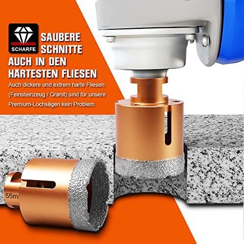 Diamantbohrer Lochsägen Set 20-27-35-55-68mm + 25mm Fingerfräser + HEX Adapter | 15mm Segmenthöhe |