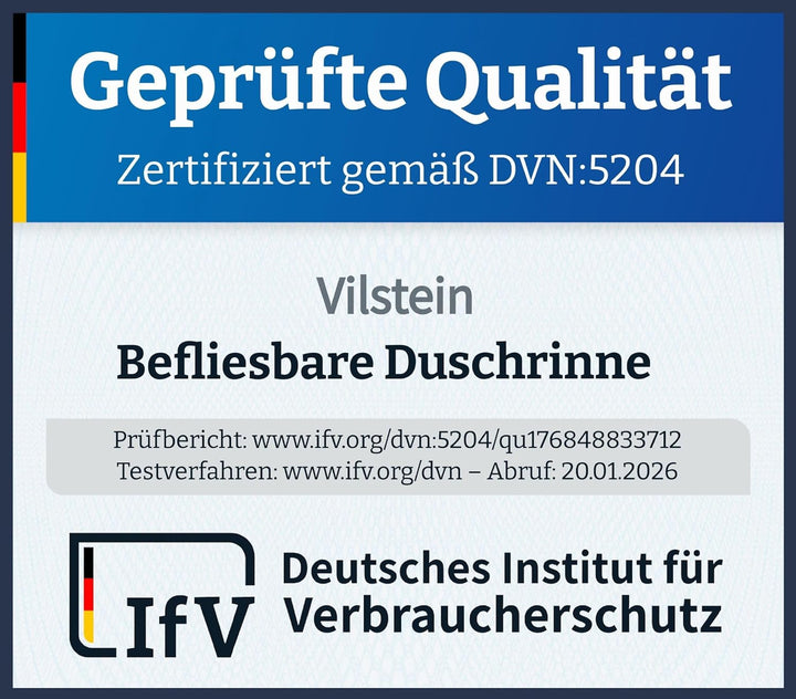 VILSTEIN Duschrinne 30cm | Befliesbar | Edelstahl Bodenablauf Komplettset | Extra flach | Siphon mit