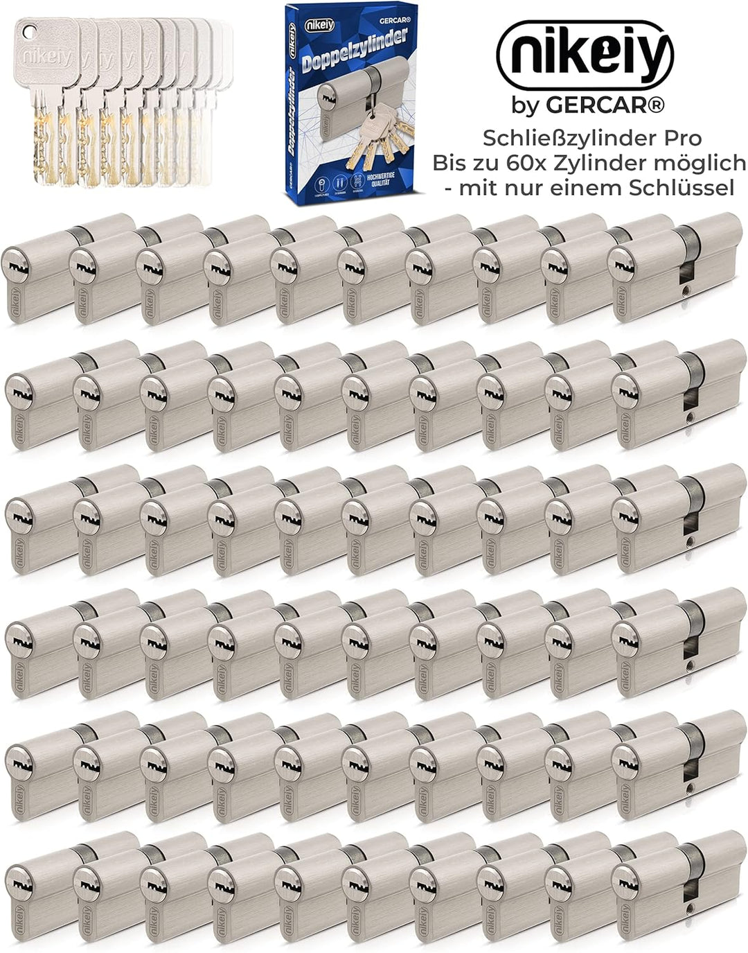 GERCAR Pro Gleichschliessend 3x Schliesszylinder 40/40 Set 3 Profilzylinder inkl. 15 Schlüssel - 80