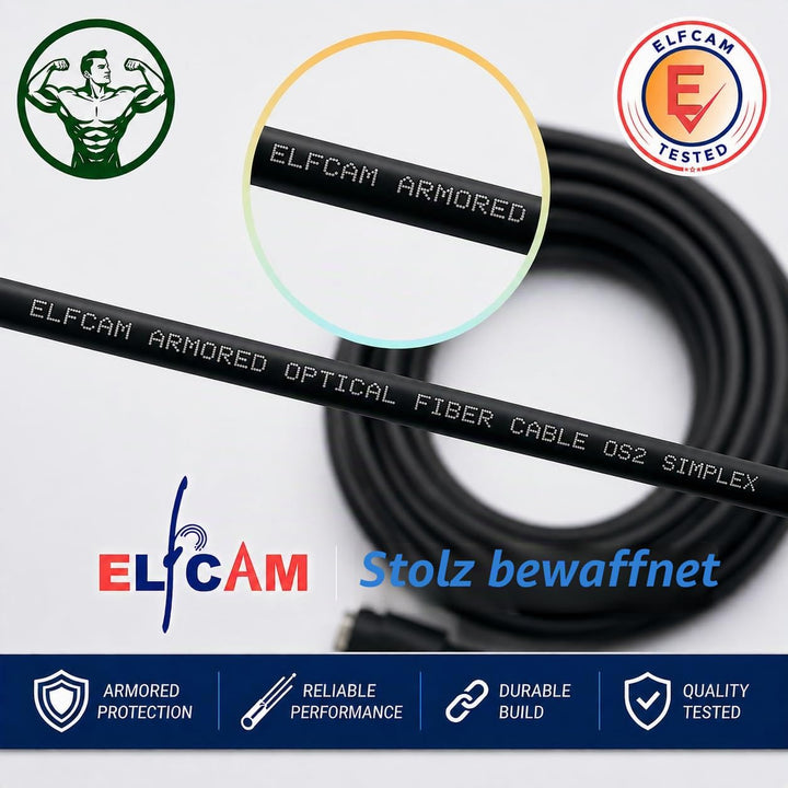 Elfcam® - 15m Gepanzerte Glasfaserkabel LC/APC auf LC/APC Stecker, Simple Singlemode 9/125μm OS2 Pat