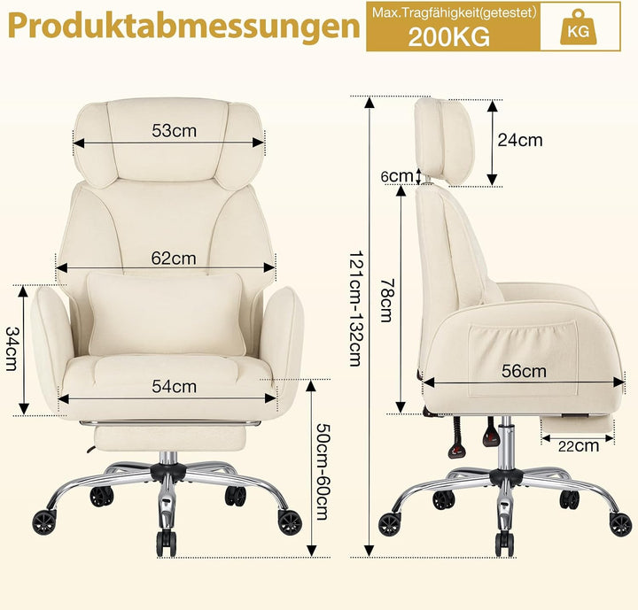 HOFFREE Schneidersitz Bürostuhl mit Fussstütze für Homeoffice, Stoff, Beige | Ergonomischer Bürostuh