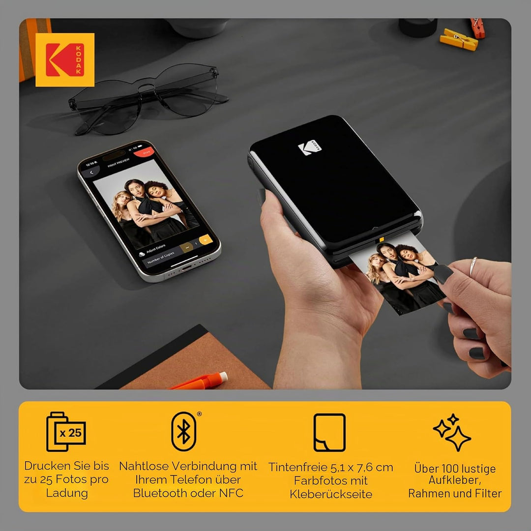 KODAK Step Drucker, Kabelloser mobiler Fotodrucker mit Zink-Technik und gratis App für iOS und Andro