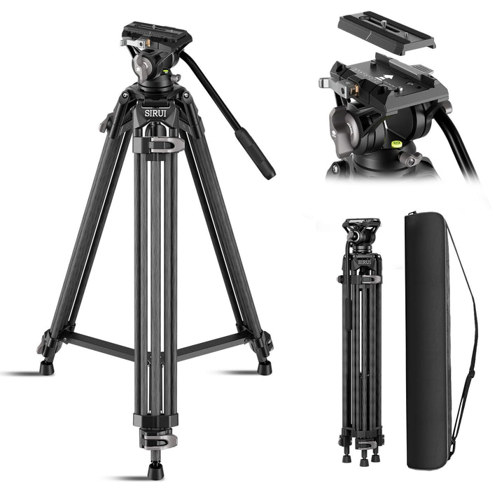 SIRUI AVT-12 Carbon Profi-Videostativ 185cm mit Flüssigkopf, Schnellwechselplatte, 15kg Tragkraft un