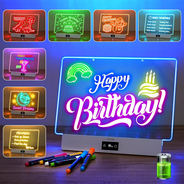 Wiederaufladbares LED-Zeichenbrett, 41,6 cm Lumiboard, 8 Farben und 3 Modi, LED-Notiztafel mit integ
