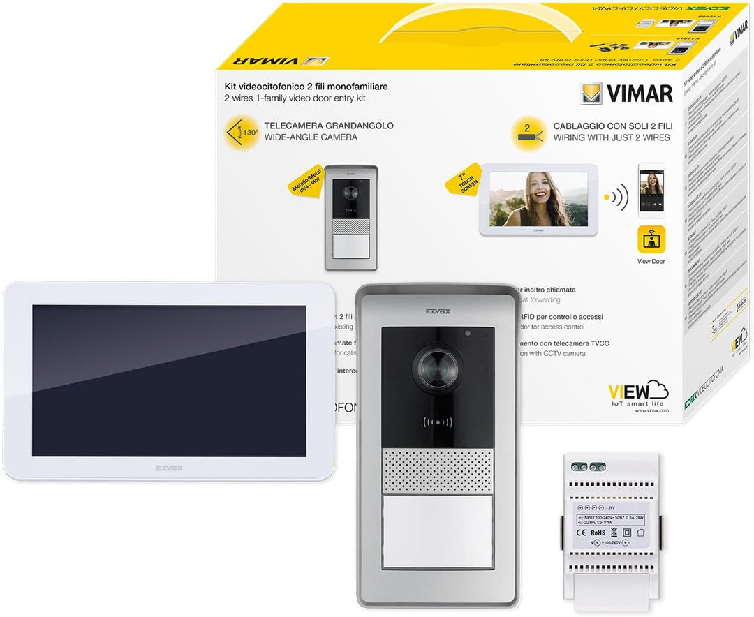 VIMAR K42955 Videosprechenalagen-Set enthält Freisprech-Touchscreen-Videohaustelefon LCD 7in und WLA