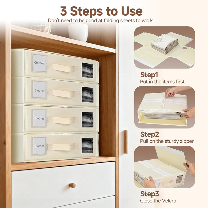 3 Stück Bettwäsche Organizer, Faltbarer Linen Bed Sheet Organiser Box, Bettwäsche Aufbewahrungbox Mi