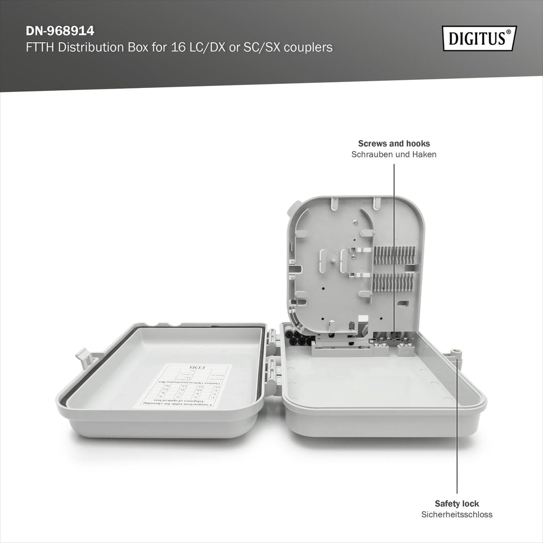 DIGITUS Outdoor FTTH Distributions Box - 16x LC/Duplex oder 16x SC/Simplex - IP65 Schutzklasse - Gla