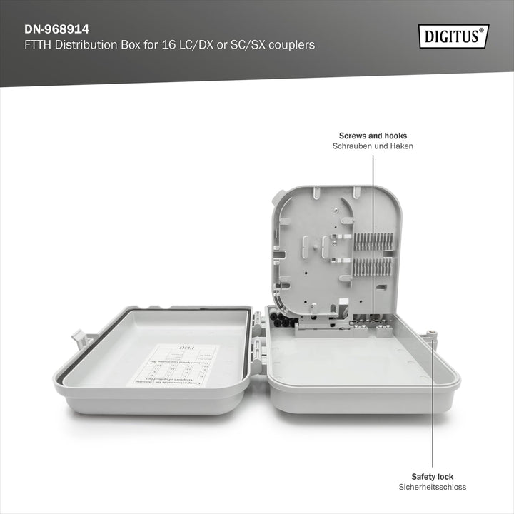 DIGITUS Outdoor FTTH Distributions Box - 16x LC/Duplex oder 16x SC/Simplex - IP65 Schutzklasse - Gla