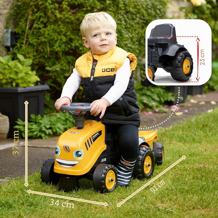 Falk – Baustellenwagen JCB mit Anhänger – ab 12 Monaten Schaufel und Rechen inklusive – 2 Styles zur