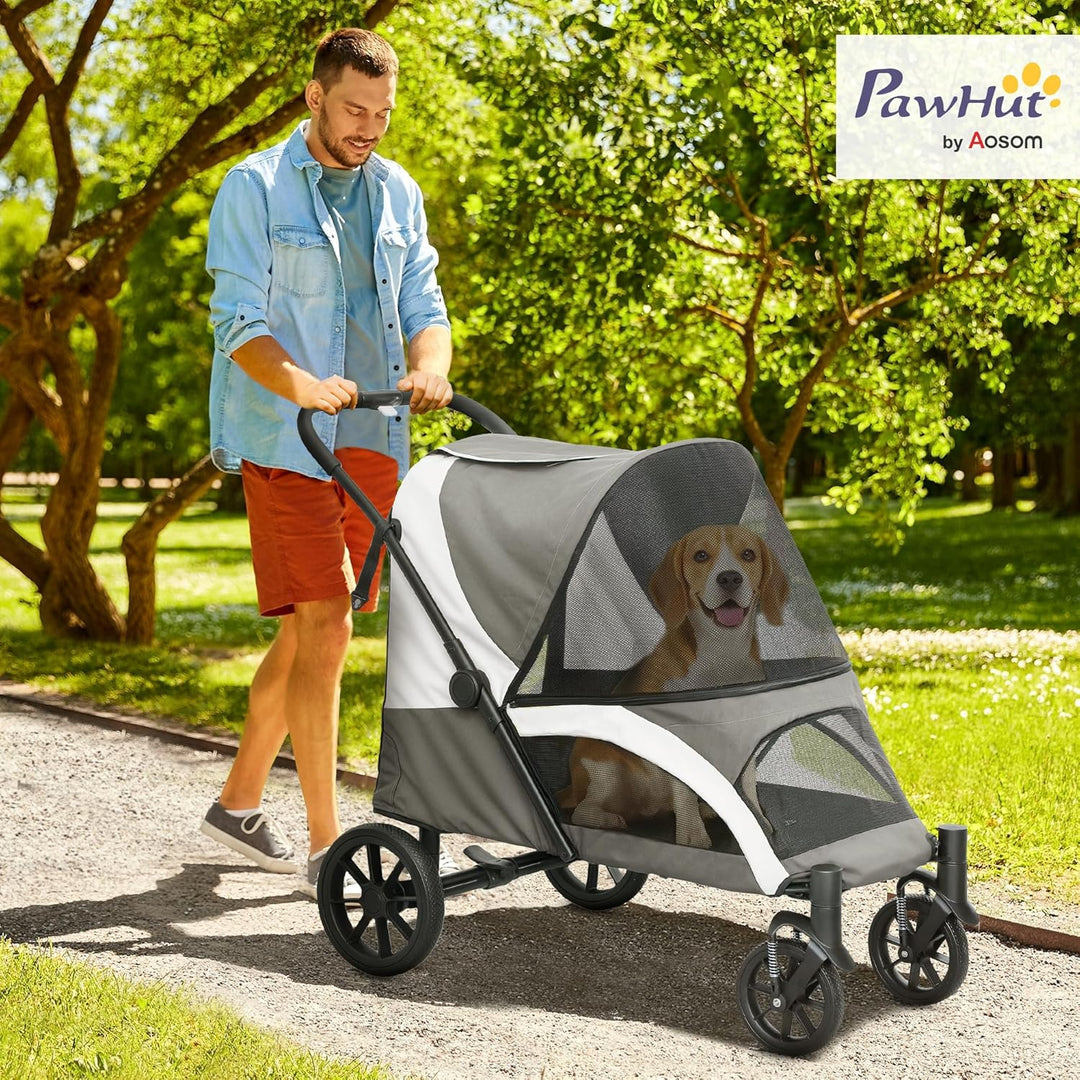 PawHut Hundewagen Hundebuggy klappbar für grosse Hunde & Katzen bis 30 kg Katzenbuggy mit Kissen Net