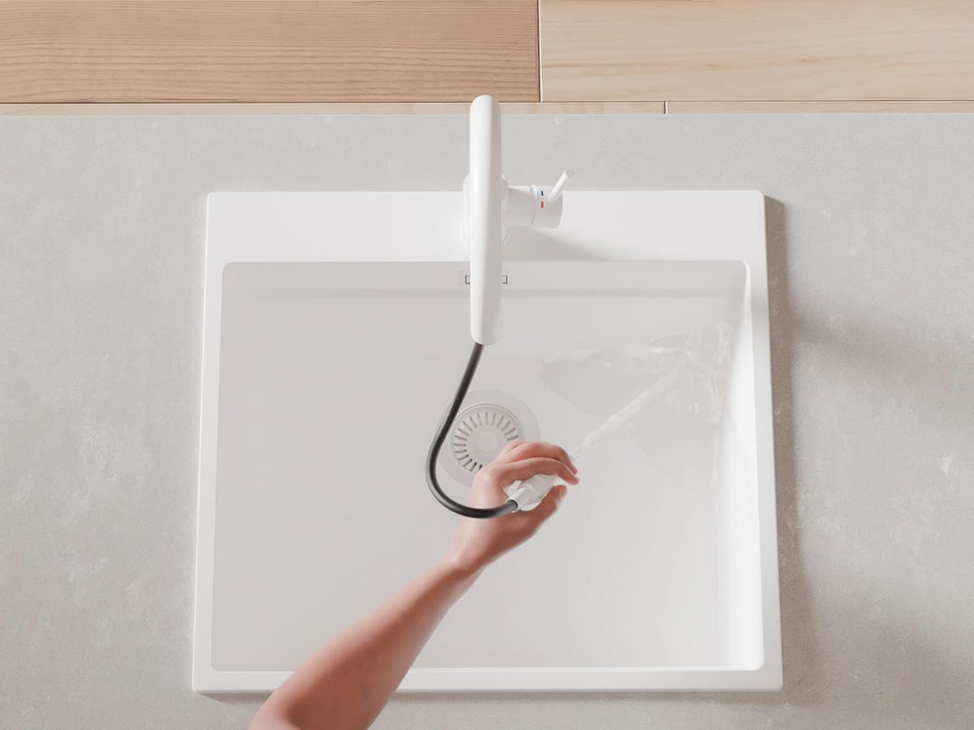 Küchenarmatur mit ausziehbarer Brause und 2 Strahlarten Primagran 9010 Weiss, Weiss