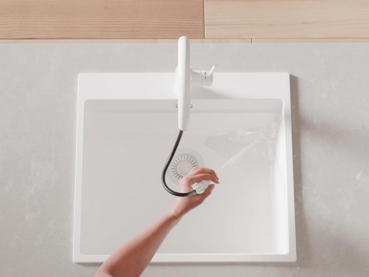 Küchenarmatur mit ausziehbarer Brause und 2 Strahlarten Primagran 9010 Weiss, Weiss