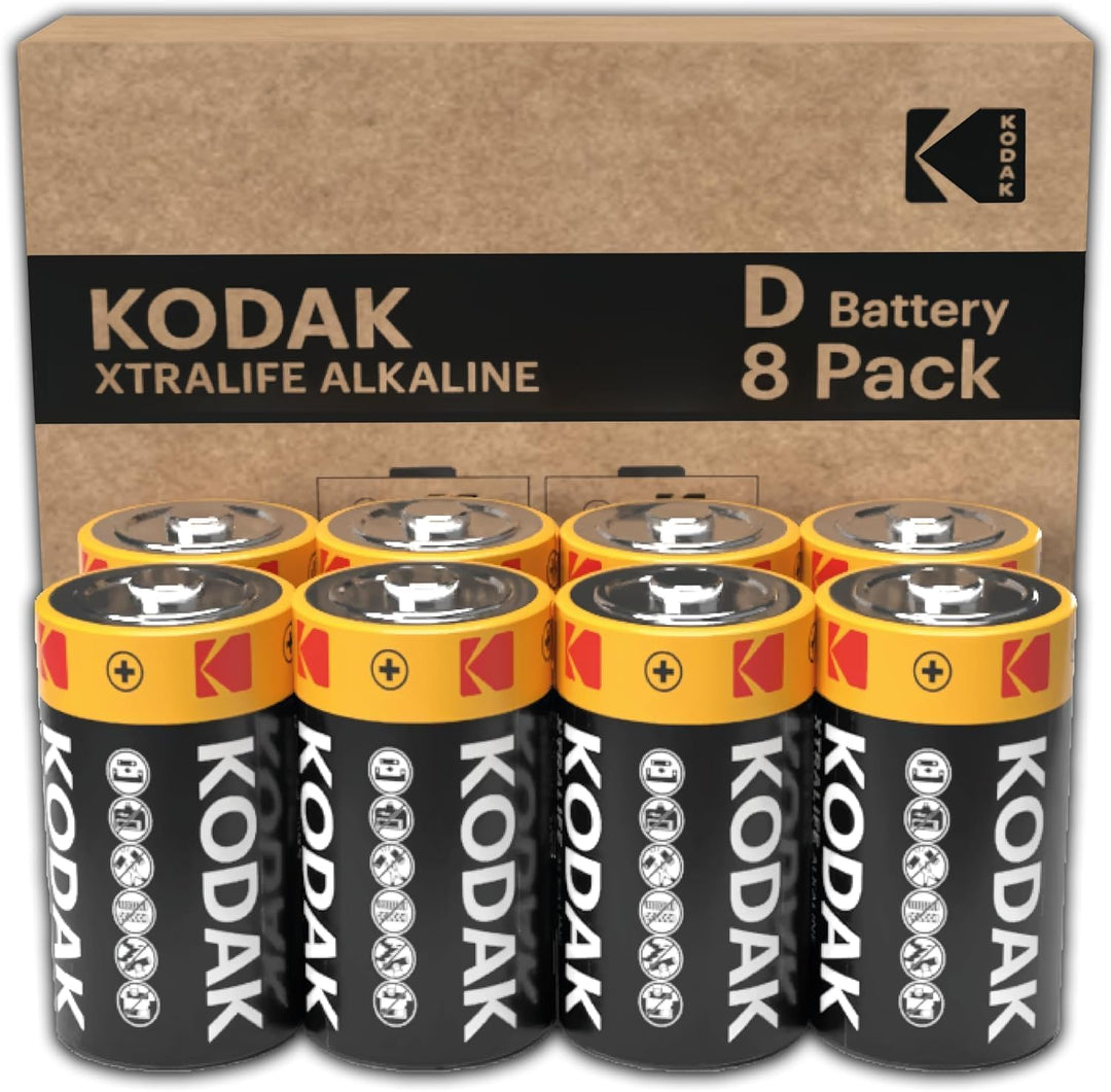 Kodak | D Zellen Batterien | 8 Stück | Einweg Alkalibatterie, LR20 | 1,5 V 8 Stück D, 8 Stück D