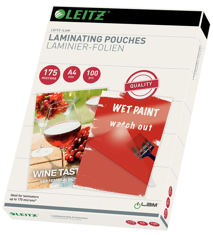 Leitz Heisslaminierfolien A4 175 mic, Hochwertige Laminierfolien im 100er Pack, mit abgerundeten Eck