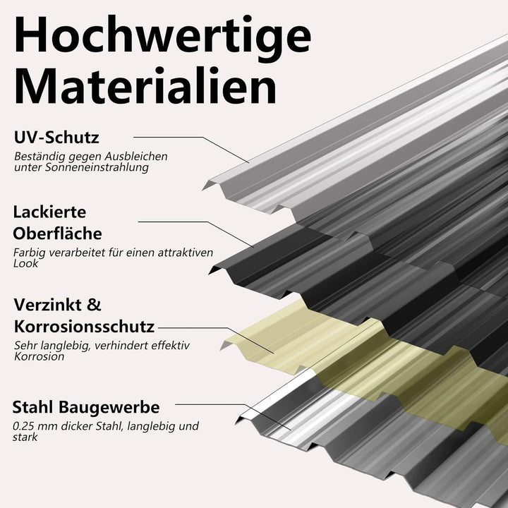 12er Dachbleche Trapezblech 129,5x45cm Stahlblech Formblech Platten Dachplatten Wetterfest Wellblech