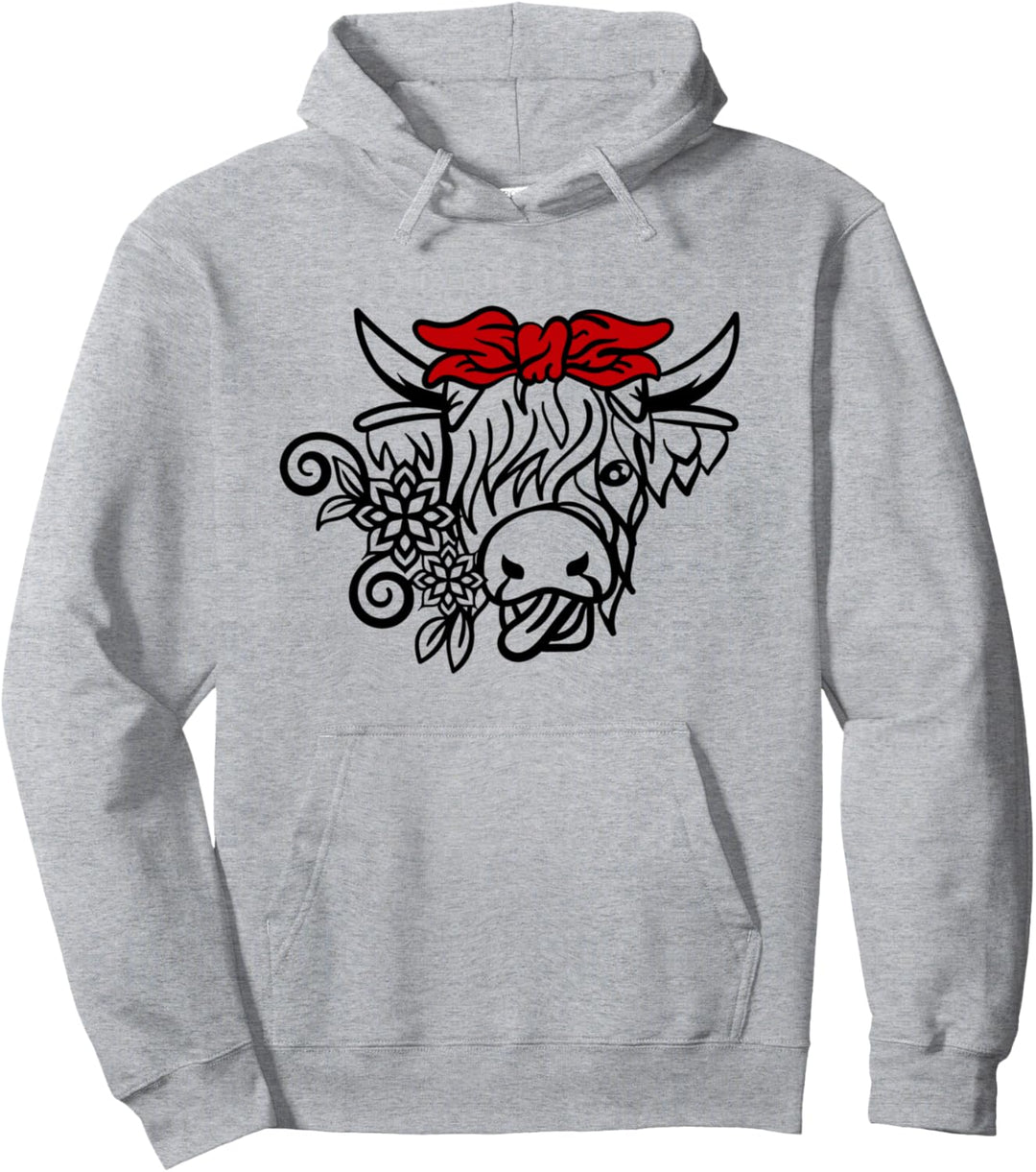 Dumme schottische Kuh mit buntem rotem Bogen - Pullover Hoodie