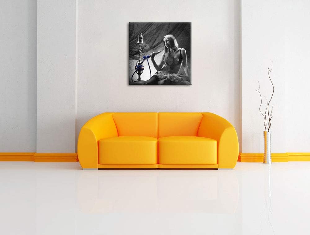 Pixxprint Frau mit Shisha schwarz/weiss, Format: 70x70 auf Leinwand, 70x70