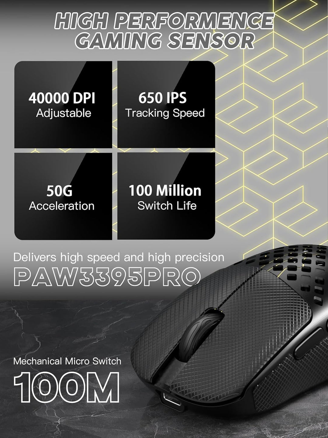 MAMBASNAKE M2 Ultra-Lightweight Wireless Gaming Mouse, PAW3395PRO Sensor 40000 DPI, 41g Carbon Fiber