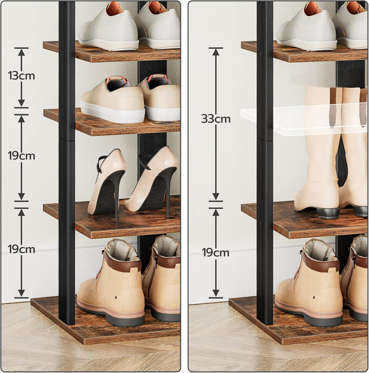 HOOBRO 8-lagiges Schuhregal, schmales Schuhablage, 50 cm Schuhschrank mit 2 Haken, Ablagegestelle, p