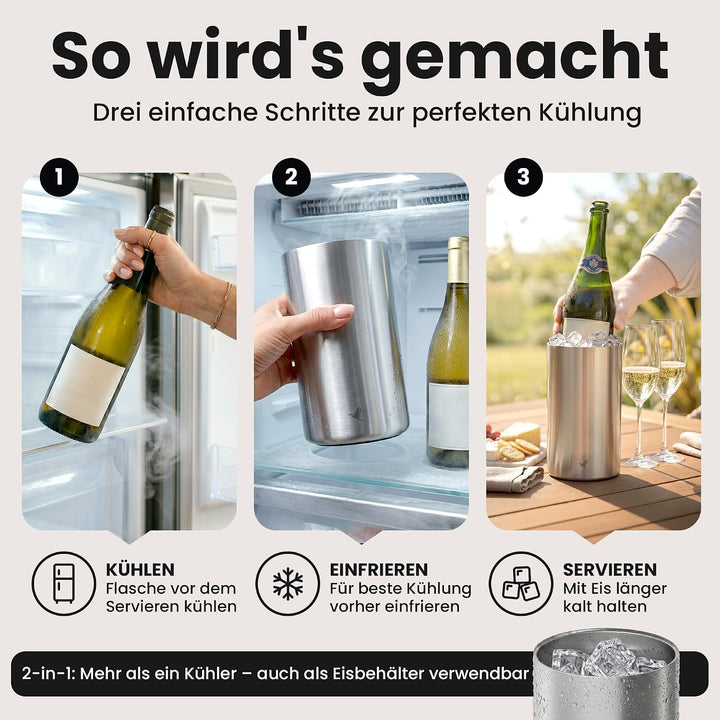 Beyond Flaschenkühler für Wein, Champagner und Sekt Flaschen I Doppelwandiger Edelstahl Sektkühler -