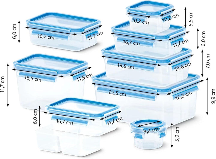 Emsa N10614 Clip & Close Frischhaltedosen-Set 9-teilig | stapelbar | mikrowellenfest | -40 bis +100