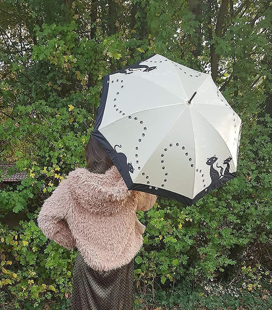 VON LILIENFELD Regenschirm Taschenschirm Schwarze Katzen Windfest Auf-Zu-Automatik Stabil Leicht Kom