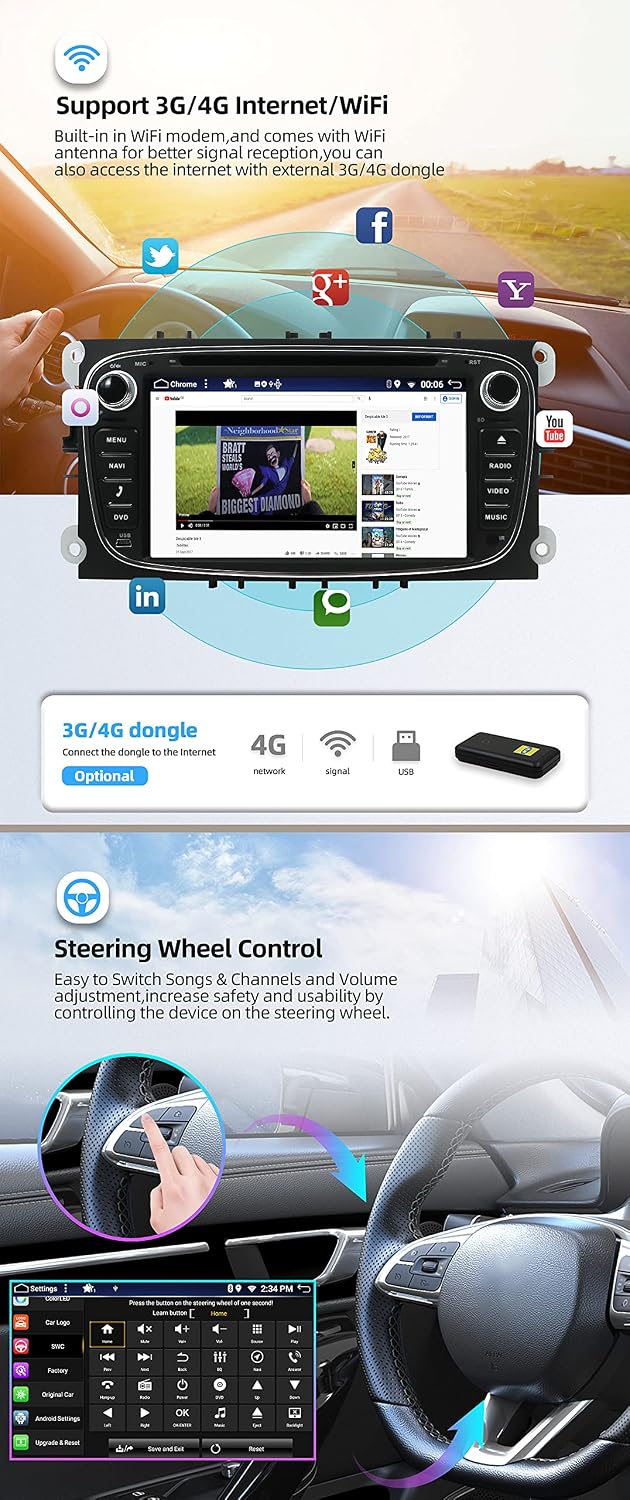 JOYX Android 12 IPS Autoradio Passt für Ford Focus/Mondeo/S-Max/C-Max/Galaxy - 4G+64G - Eingebaut DS
