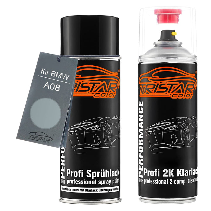 TRISTARcolor Autolack 2K Spraydosen Set für BMW A08 Silbergrau Metallic Basislack 2 Komponenten Klar