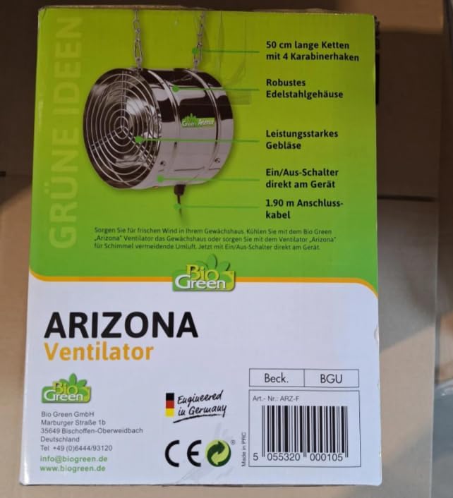 Bio Green Ventilator, 31W, 460 qm/h für Gewächshaus und Wintergarten, IP X4 spritzwassergeschützt, E