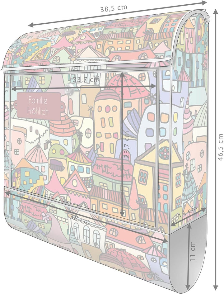 banjado Design Briefkasten personalisiert 38,5x46,5x13cm &amp; 2 Schlüssel - Briefkasten Stahl Silber Ze