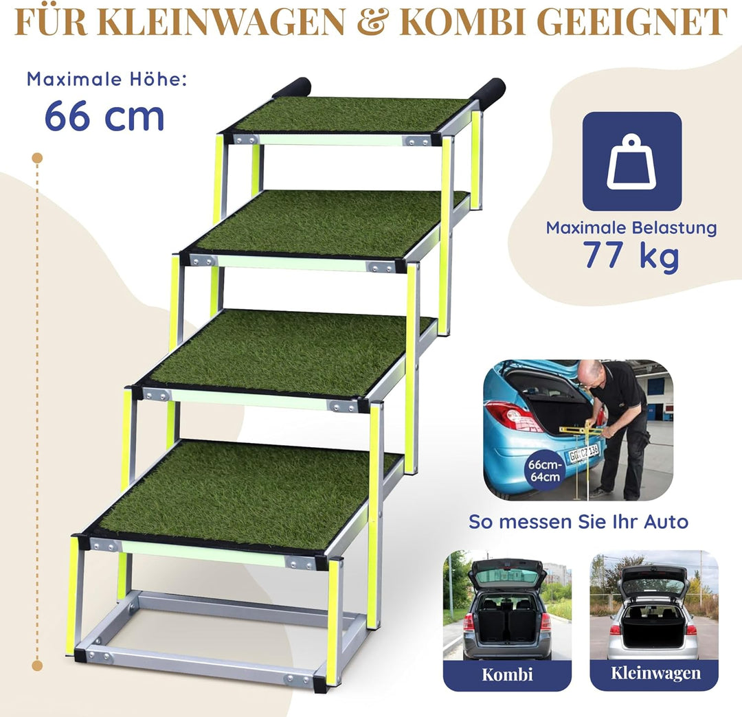 Hundetreppe Auto Klappbar - Hundetreppe Grosse Hunde - Anti-rutsch Kunstrasen Einsatz - Leuchtende L