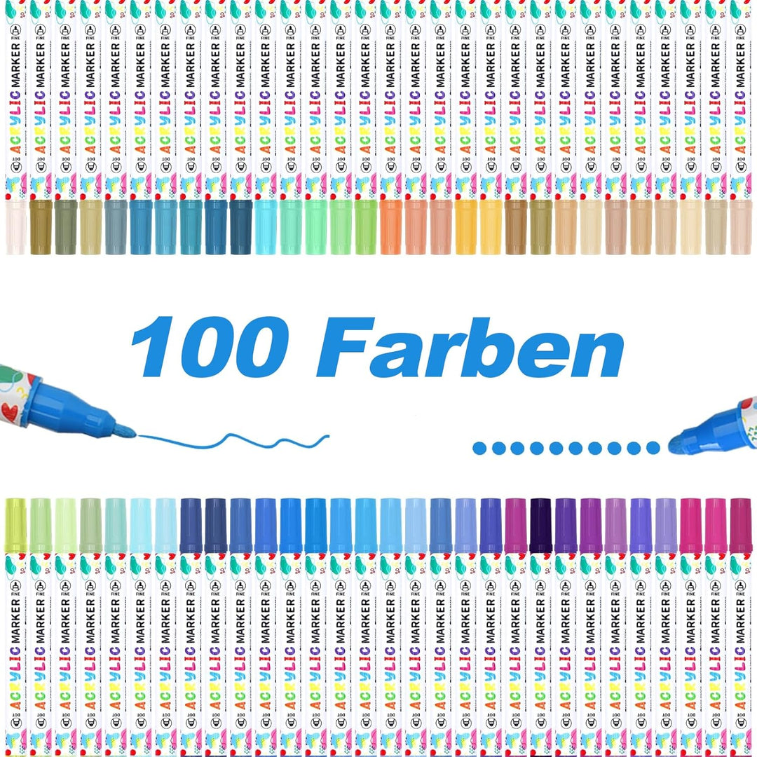 KEMYR 100 Farben Acrylstifte Set mit Doppelspitze, Acrylmarker Wasserfeste für Steine, Holz, Glas &amp;