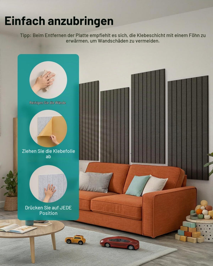 Soundsbay Akustikpaneele Selbstklebend 2.88m²-4 Stück Weiss 120x60x0.9cm | Für Akustische Behandlung