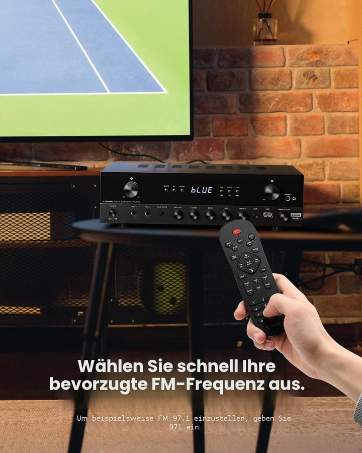 Donner Stereo Verstärker, 600 W Peak, 2-Kanal-Receiver mit Bluetooth 5.3, Phono, Optisch, Koaxial, U