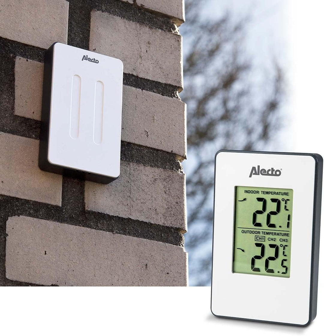 Alecto WS-1050 Wetterstation mit kabellosem Aussensenor - grosses Display - 30m Reichweite - Sensor